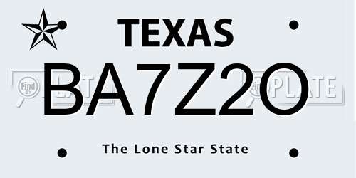 BA7Z2O Texas License Plate