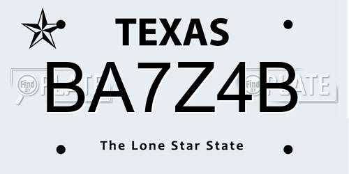 BA7Z4B Texas License Plate