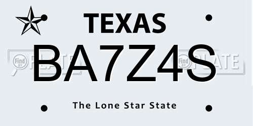 BA7Z4S Texas License Plate