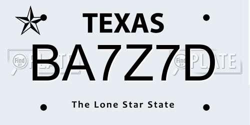 BA7Z7D Texas License Plate