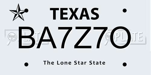 BA7Z7O Texas License Plate