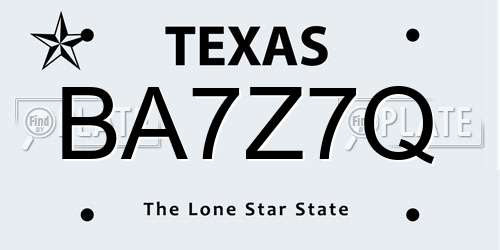 BA7Z7Q Texas License Plate