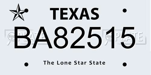 BA82515 Texas License Plate