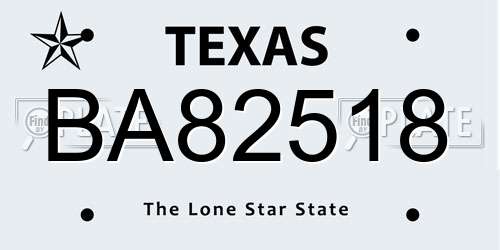 BA82518 Texas License Plate