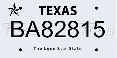 BA82815 Texas License Plate