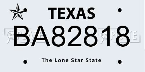 BA82818 Texas License Plate
