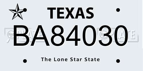 BA84030 Texas License Plate