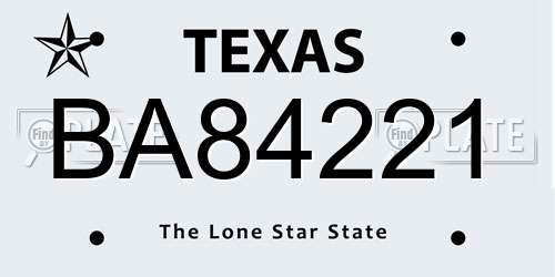 BA84221 Texas License Plate