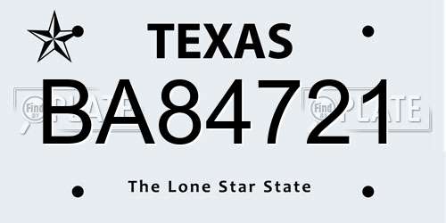 BA84721 Texas License Plate