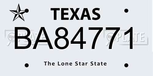 BA84771 Texas License Plate