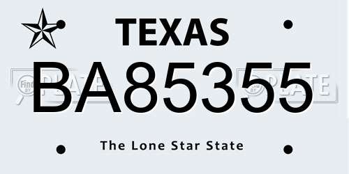 BA85355 Texas License Plate