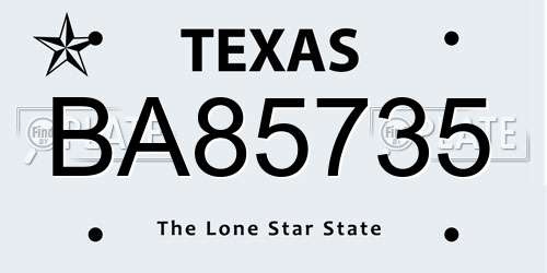 BA85735 Texas License Plate
