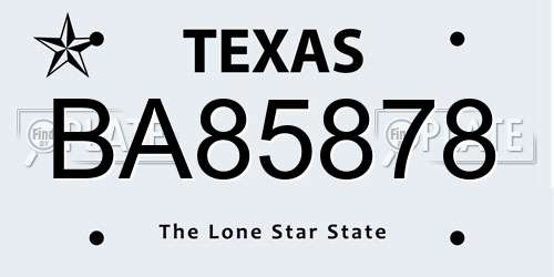 BA85878 Texas License Plate