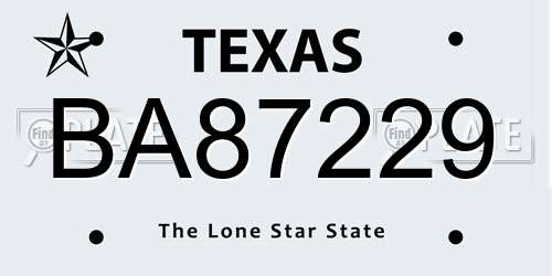 BA87229 Texas License Plate