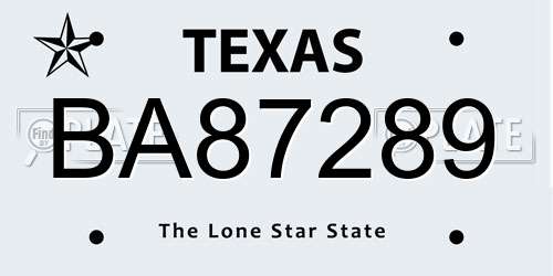 BA87289 Texas License Plate