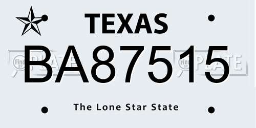 BA87515 Texas License Plate
