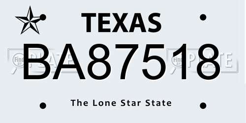 BA87518 Texas License Plate
