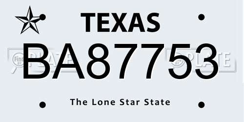 BA87753 Texas License Plate