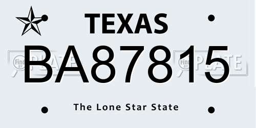 BA87815 Texas License Plate