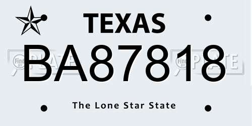 BA87818 Texas License Plate