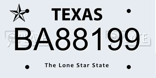 BA88199 Texas License Plate