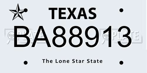 BA88913 Texas License Plate