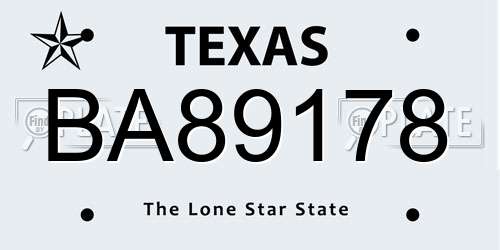 BA89178 Texas License Plate