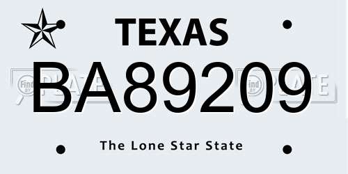 BA89209 Texas License Plate