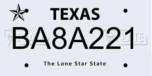 BA8A221 Texas License Plate