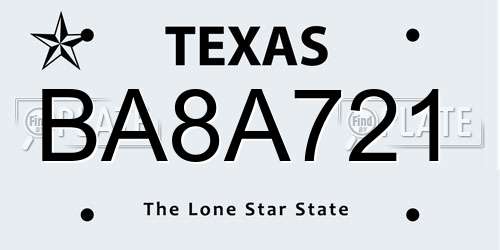 BA8A721 Texas License Plate
