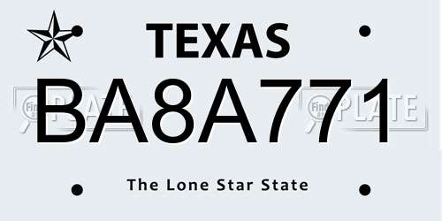 BA8A771 Texas License Plate