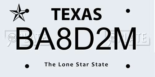 BA8D2M Texas License Plate