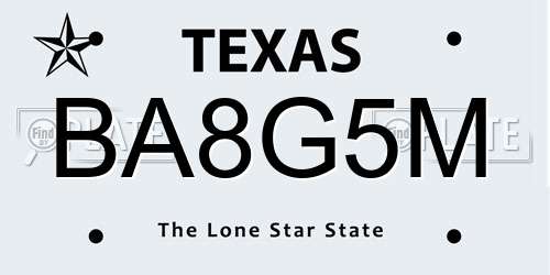 BA8G5M Texas License Plate