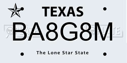 BA8G8M Texas License Plate