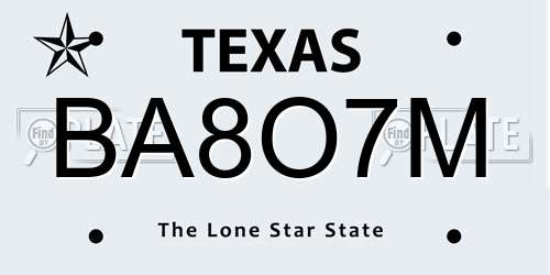 BA8O7M Texas License Plate