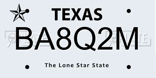 BA8Q2M Texas License Plate