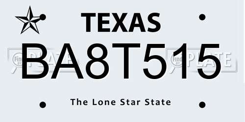 BA8T515 Texas License Plate