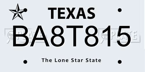 BA8T815 Texas License Plate