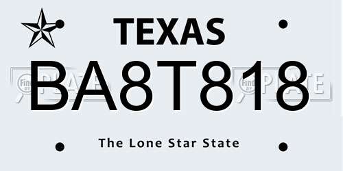 BA8T818 Texas License Plate