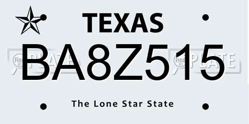 BA8Z515 Texas License Plate