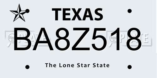 BA8Z518 Texas License Plate