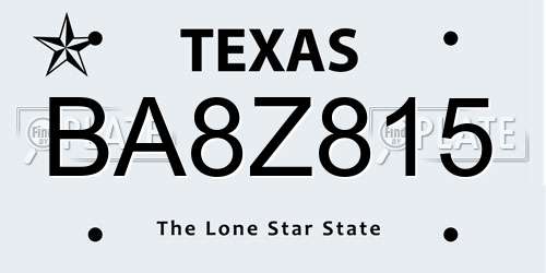 BA8Z815 Texas License Plate