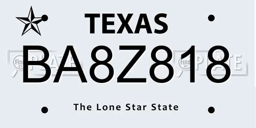 BA8Z818 Texas License Plate