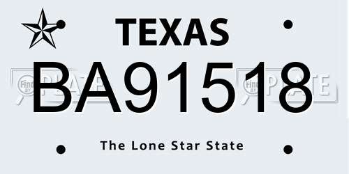 BA91518 Texas License Plate