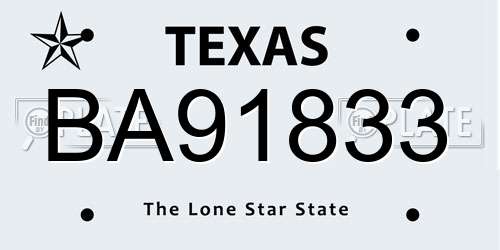 BA91833 Texas License Plate