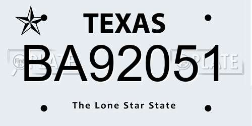 BA92051 Texas License Plate
