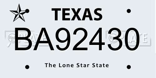 BA92430 Texas License Plate