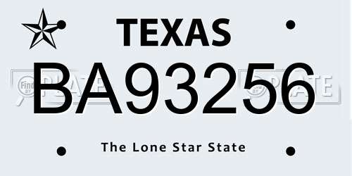BA93256 Texas License Plate