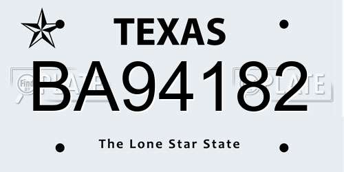 BA94182 Texas License Plate