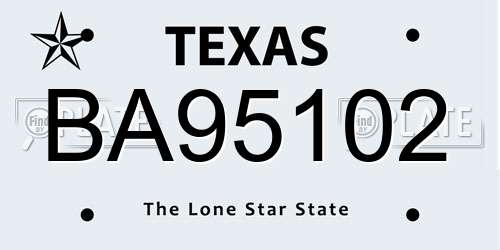 BA95102 Texas License Plate